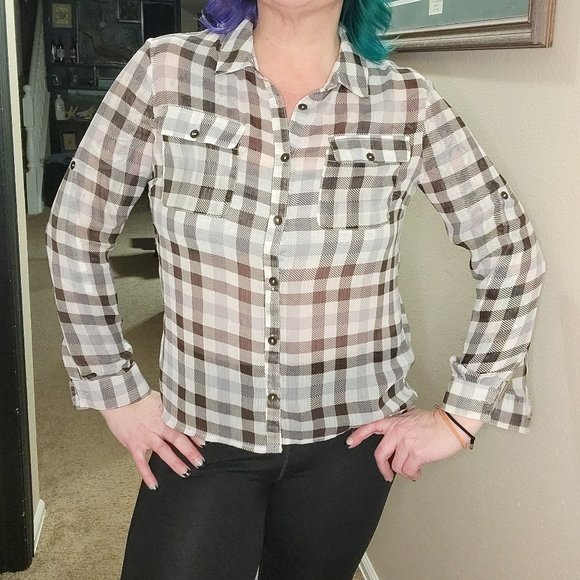 Band of Gypsies Tops - Band of Gypsies Sheer Button Down Long Sleeve Shirt Size Small Lace Back